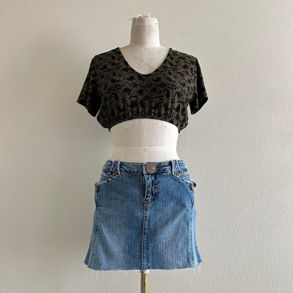 vintage reworked black and tan paisley textured cropped blouse